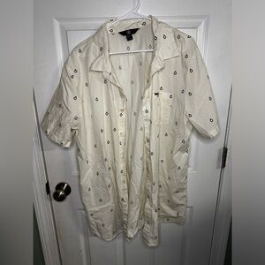 Men’s Volcom Short Sleeve Button Up Collared Logo Shirt White Front Pocket XXL